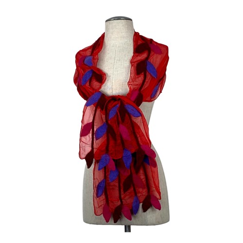 Red base Maroon Purple and Pink Leaf Scarf